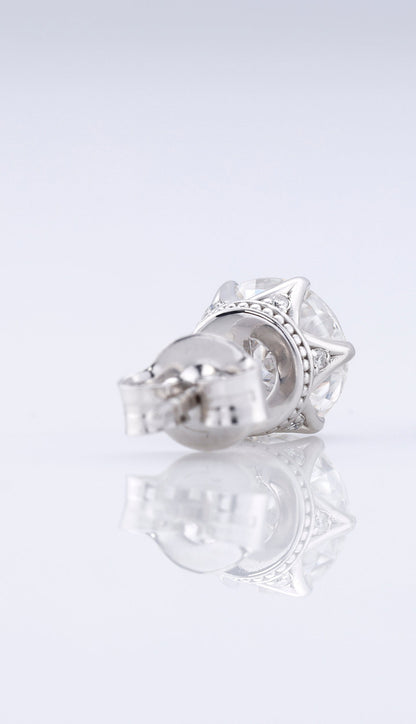 Round Cut Moissanite Stud Earrings - White Gold