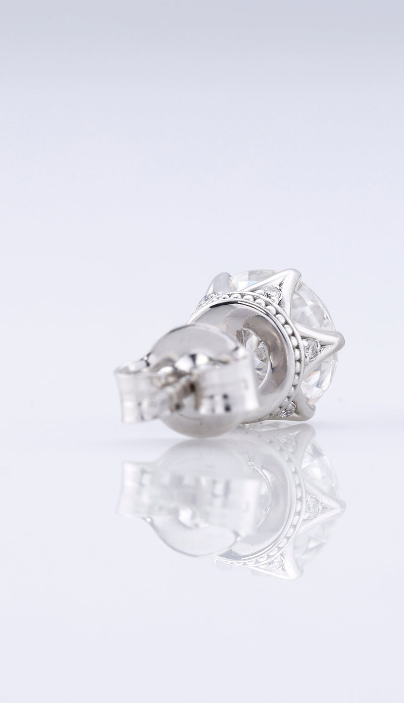 Round Cut Moissanite Stud Earrings - White Gold