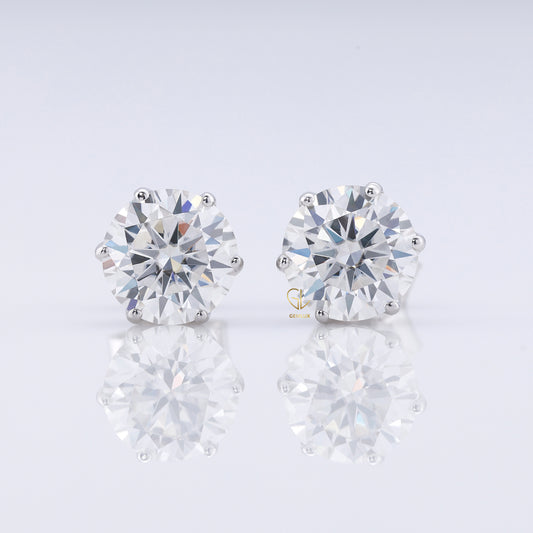Round Cut Moissanite Stud Earrings - White Gold