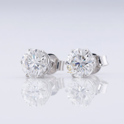 Round Cut Moissanite Stud Earrings - White Gold