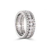 Round cut moissanite three row full eternity wedding band in yellow gold