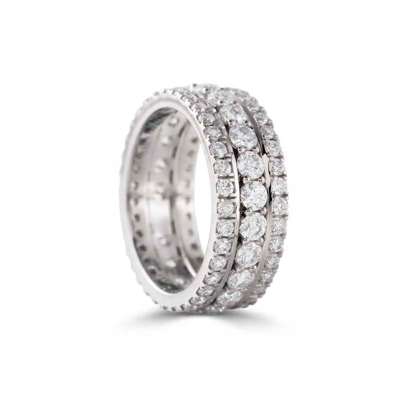 Round Cut Moissanite Three Row Eternity Wedding Band