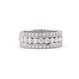 Round cut moissanite three row full eternity wedding band in yellow gold