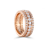 Round cut moissanite three row full eternity wedding band in yellow gold