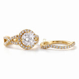 Round Cut Moissanite Twisted Ring With Curved Matching Bridal Ring Set