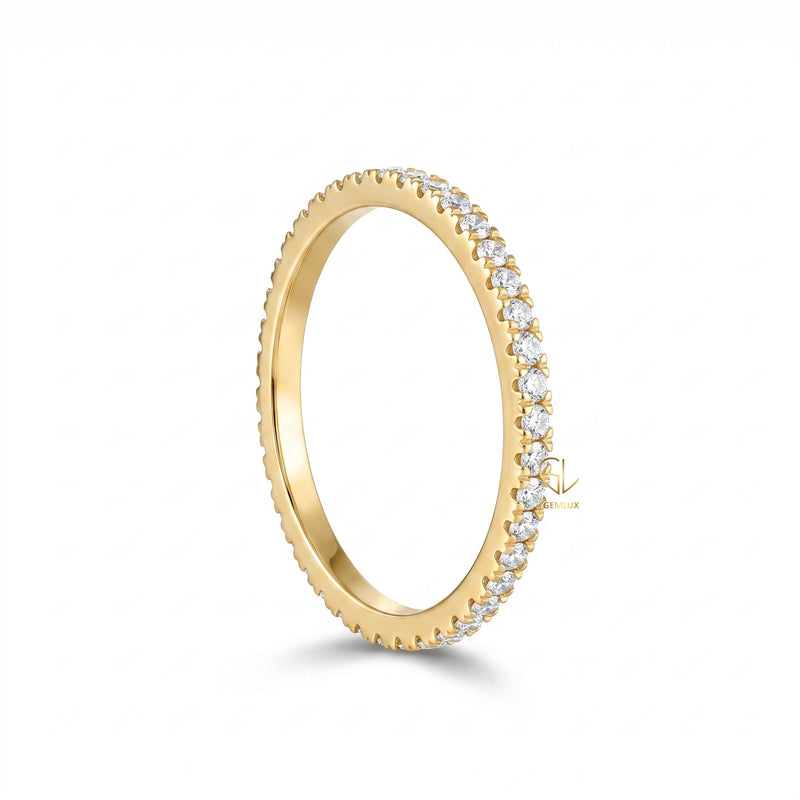Round Cut Moissanite Yellow Gold Minimalist Wedding Band