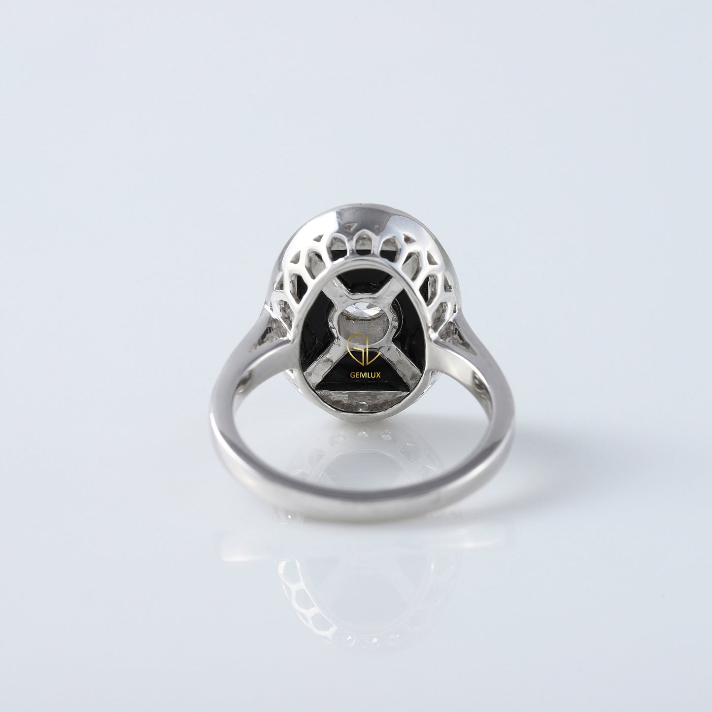 Round Cut Moisssanite Black Enamel Art Deco Engagement Ring