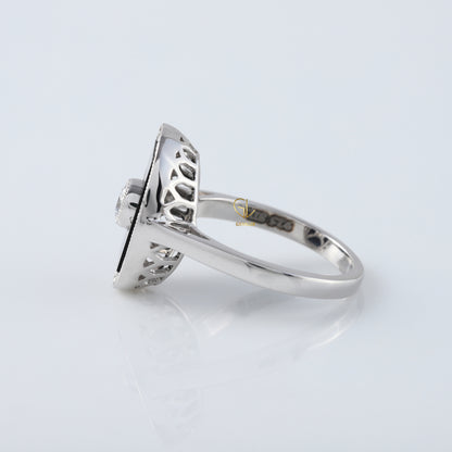 Round Cut Moisssanite Black Enamel Art Deco Engagement Ring