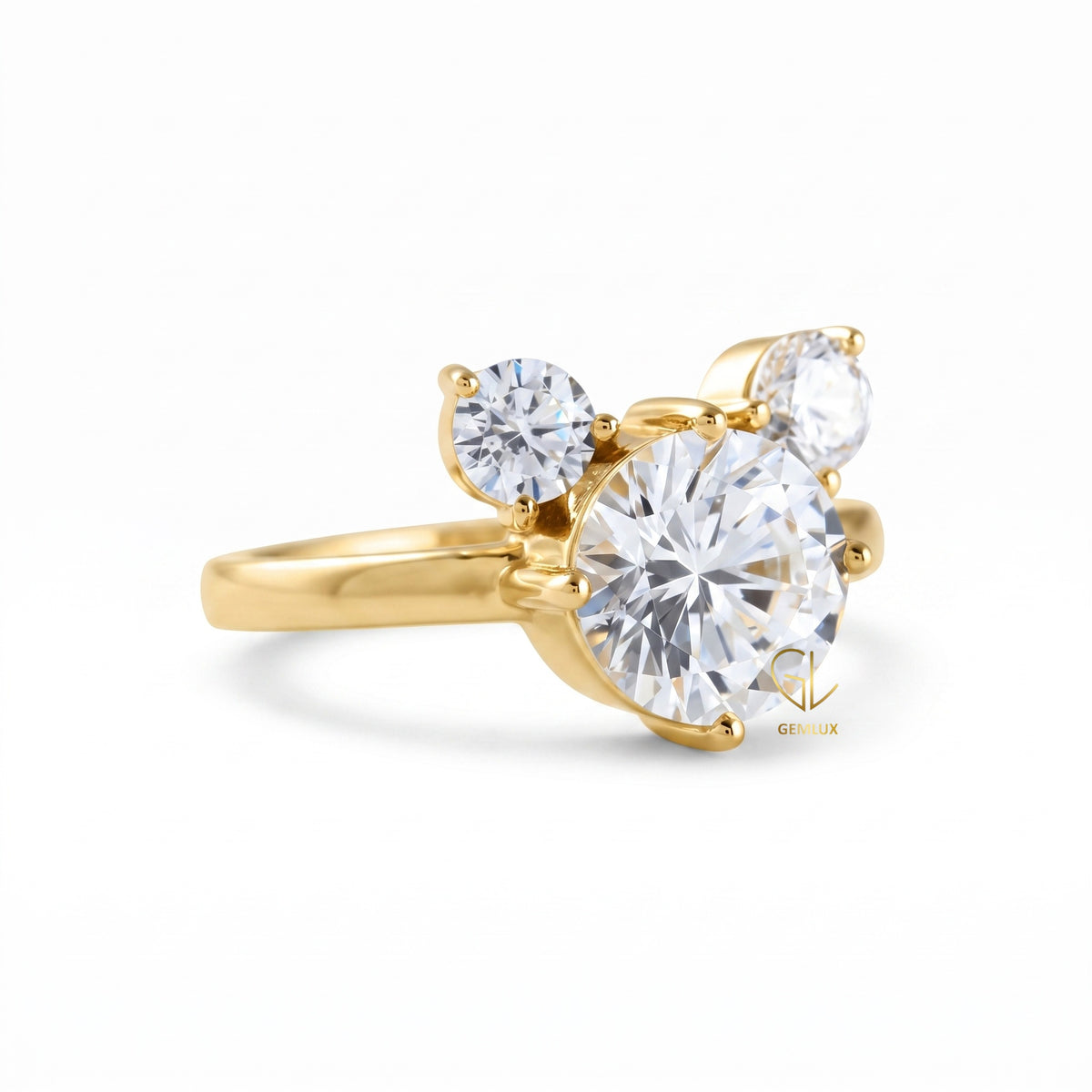 Round Diamond Three Stone Engagement Ring Micky Mouse Inspired