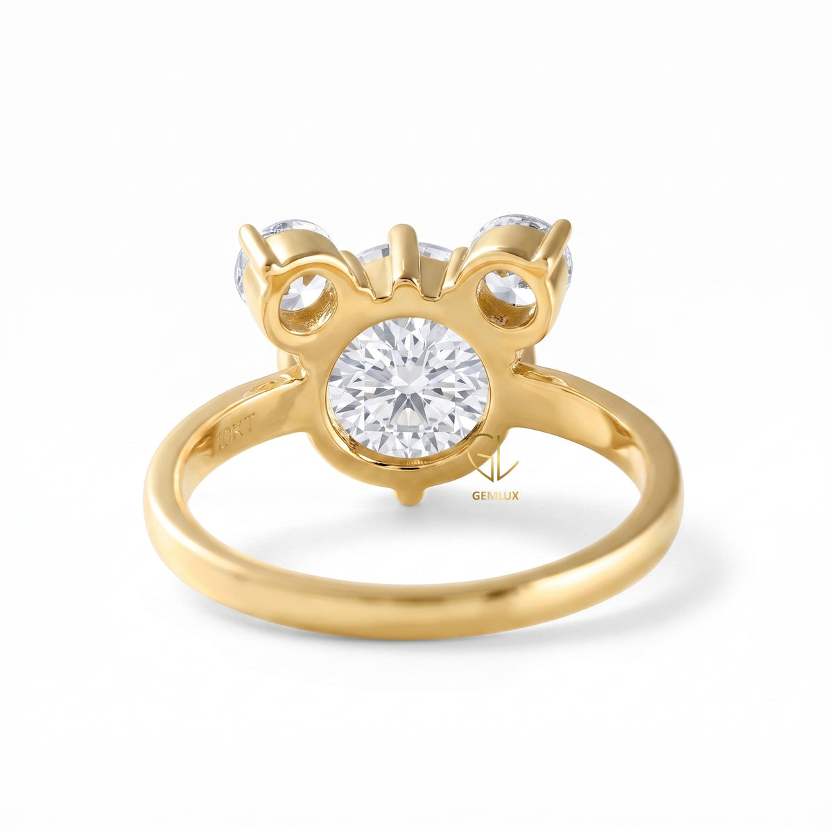 Round Diamond Three Stone Engagement Ring Micky Mouse Inspired
