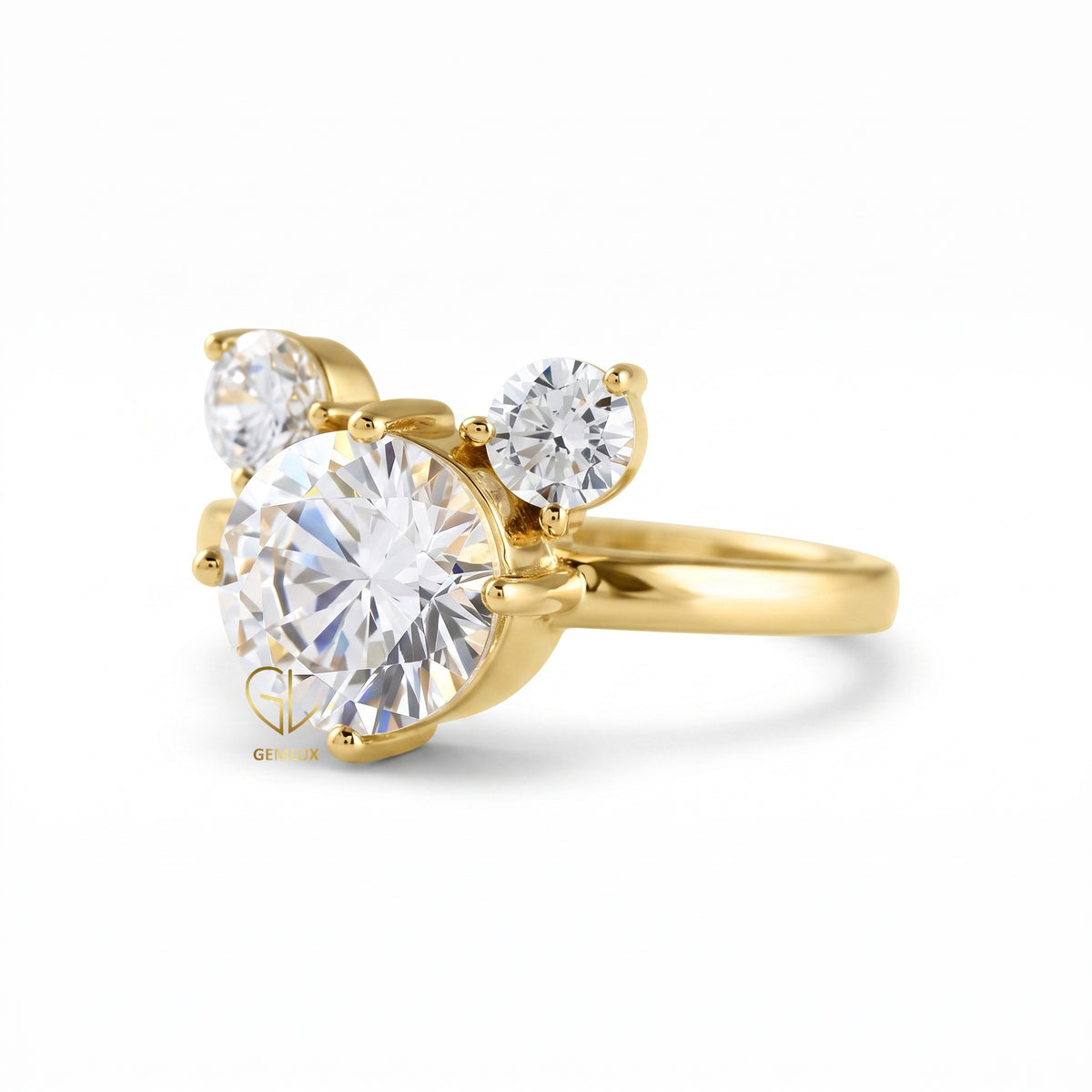 Round Diamond Three Stone Engagement Ring Micky Mouse Inspired