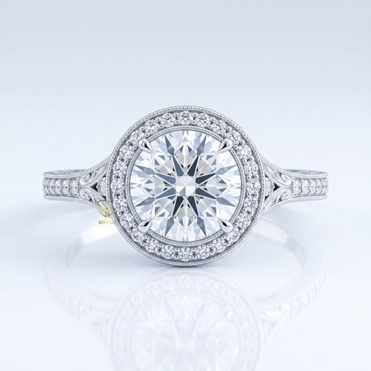 Round Hearts & Arrows Lab Grown Diamond Halo Engagement Ring