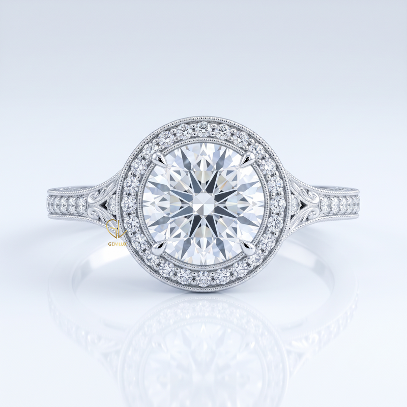 Round Hearts & Arrows Lab Grown Diamond Halo Engagement Ring