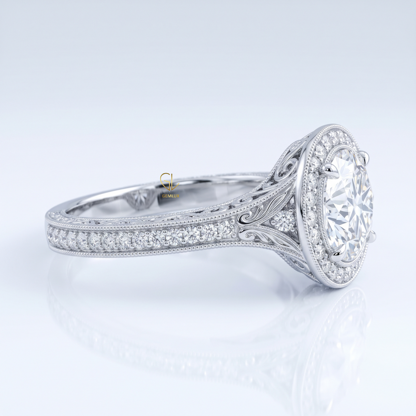 Round Hearts & Arrows Lab Grown Diamond Halo Engagement Ring