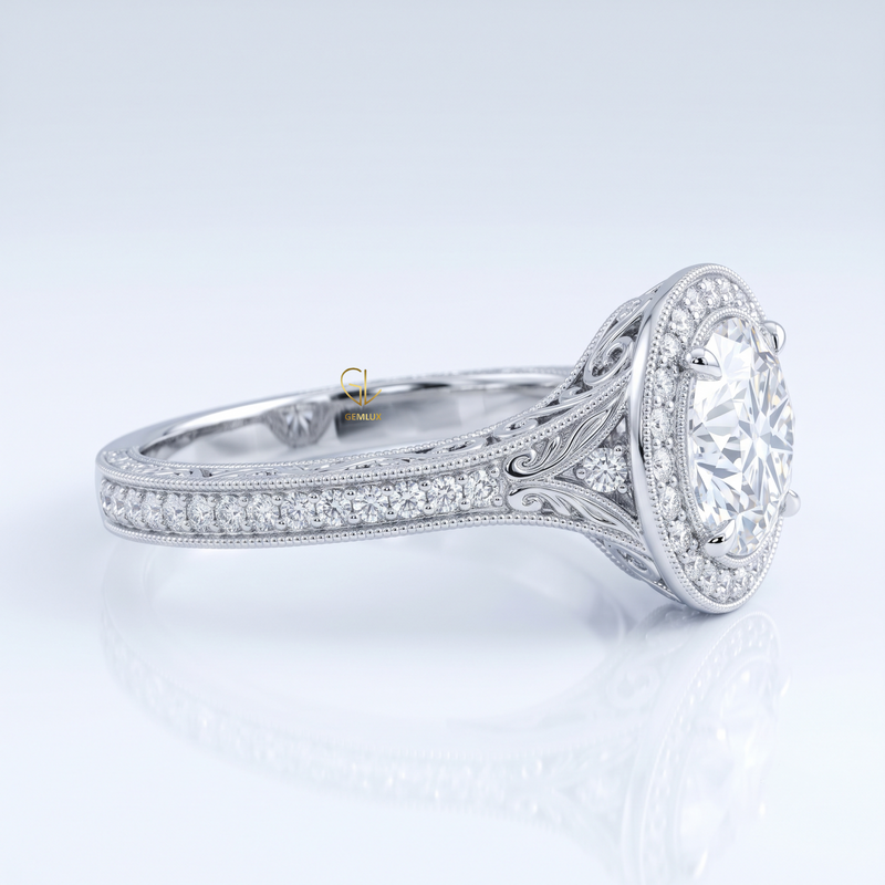 Round Hearts & Arrows Lab Grown Diamond Halo Engagement Ring