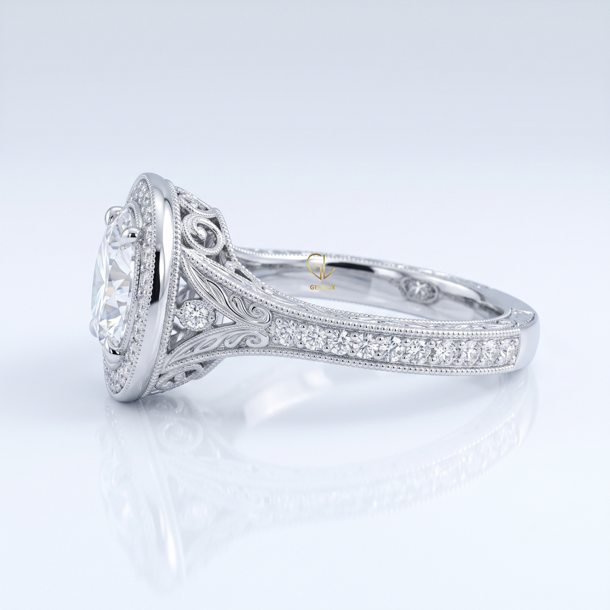 Round Hearts & Arrows Lab Grown Diamond Halo Engagement Ring