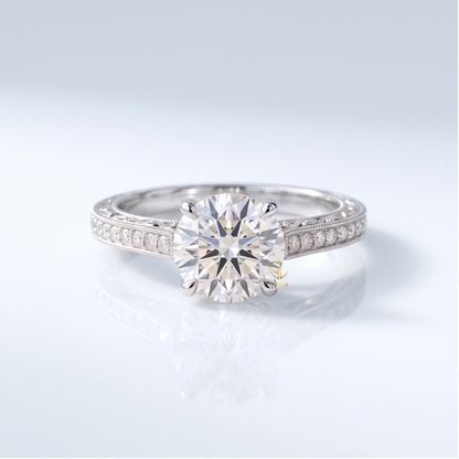 Round Hearts & Arrows Lab Grown Diamond Vintage Milgrain Band