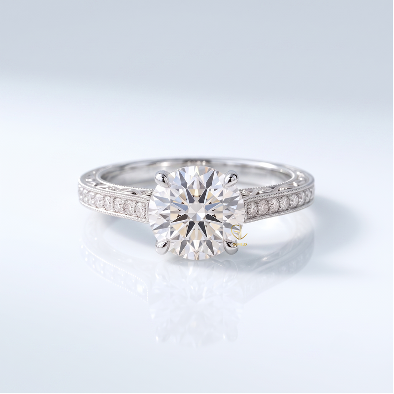 Round Hearts & Arrows Lab Grown Diamond Vintage Milgrain Band