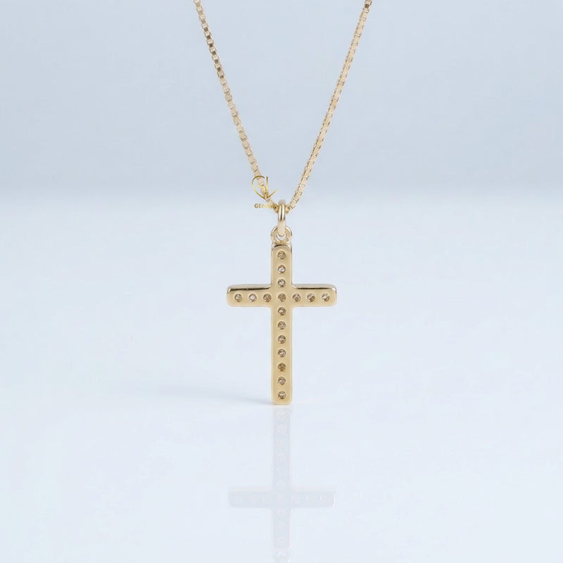 Round Lab-Grown Diamond Cross Pendant Necklace in 14K Yellow Gold