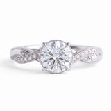 Round lab grown diamond engagement ring with twisted pavé and milgrain band
