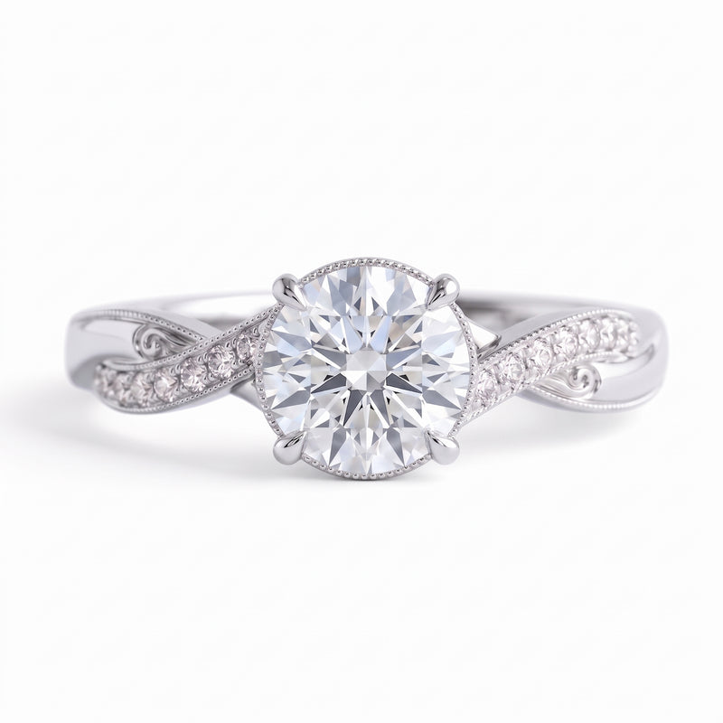 Round Cut Moissanite Vintage Twisted Vine Engagement Ring