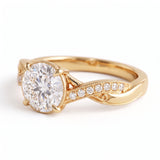 Round lab grown diamond engagement ring with twisted pavé and milgrain band