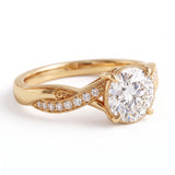 Round lab grown diamond engagement ring with twisted pavé and milgrain band