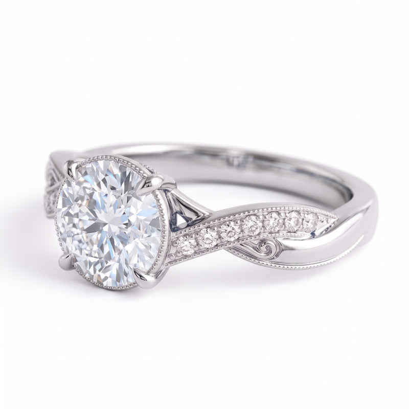 Round Cut Moissanite Vintage Twisted Vine Engagement Ring