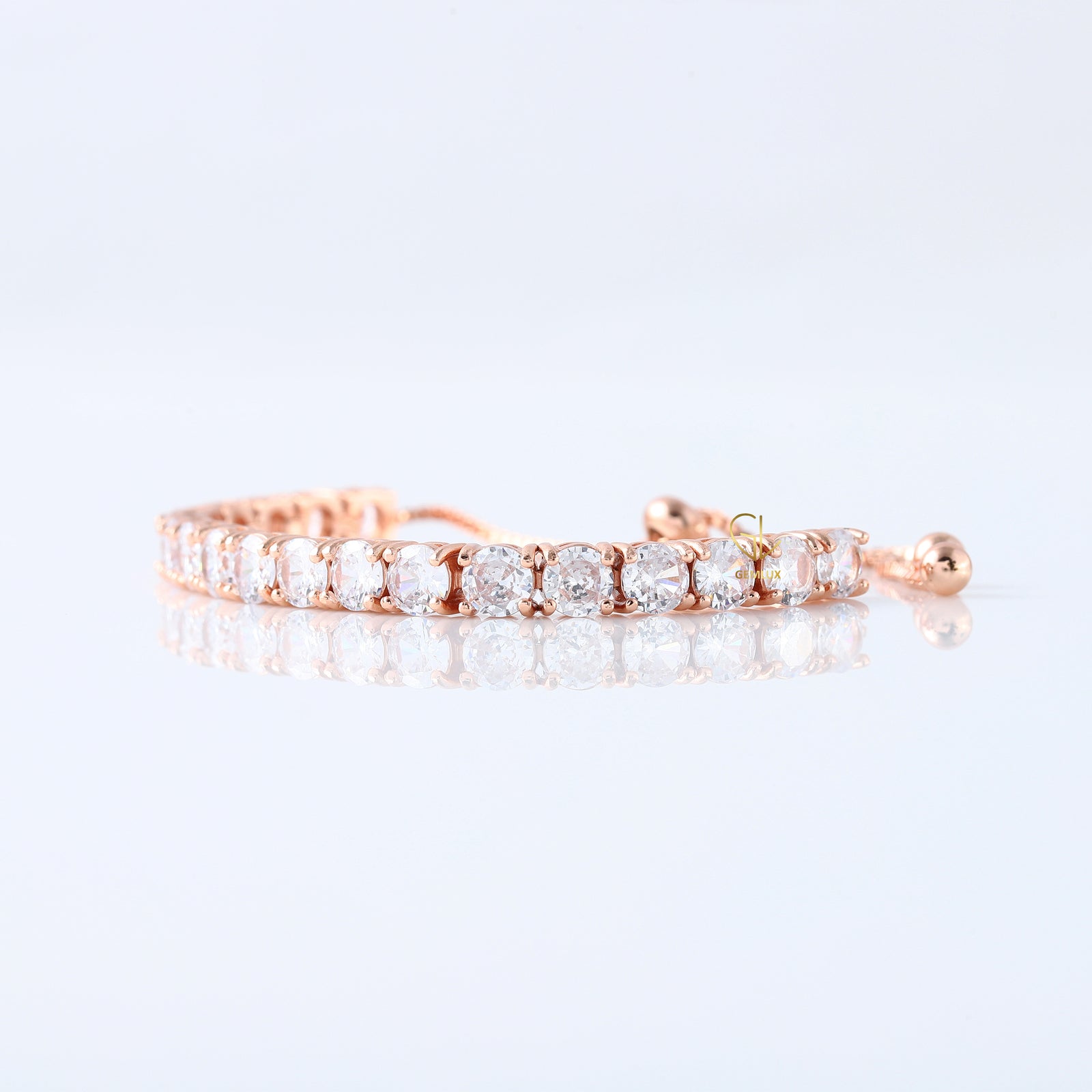 Round Moissanite Adjustable Tennis Bracelet - Rose Gold