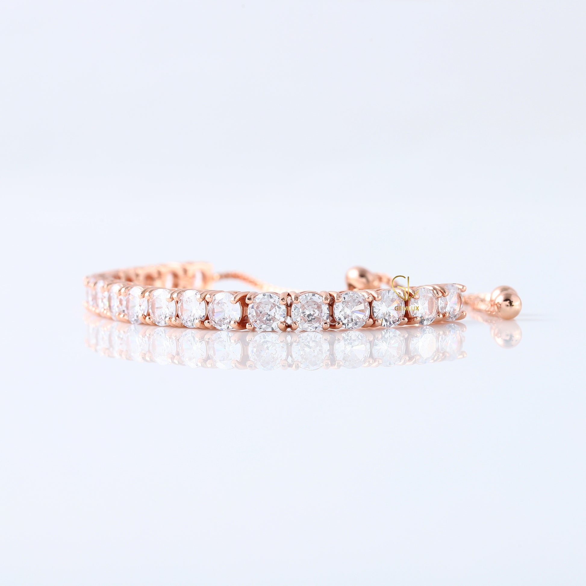 Round Moissanite Adjustable Tennis Bracelet - Rose Gold