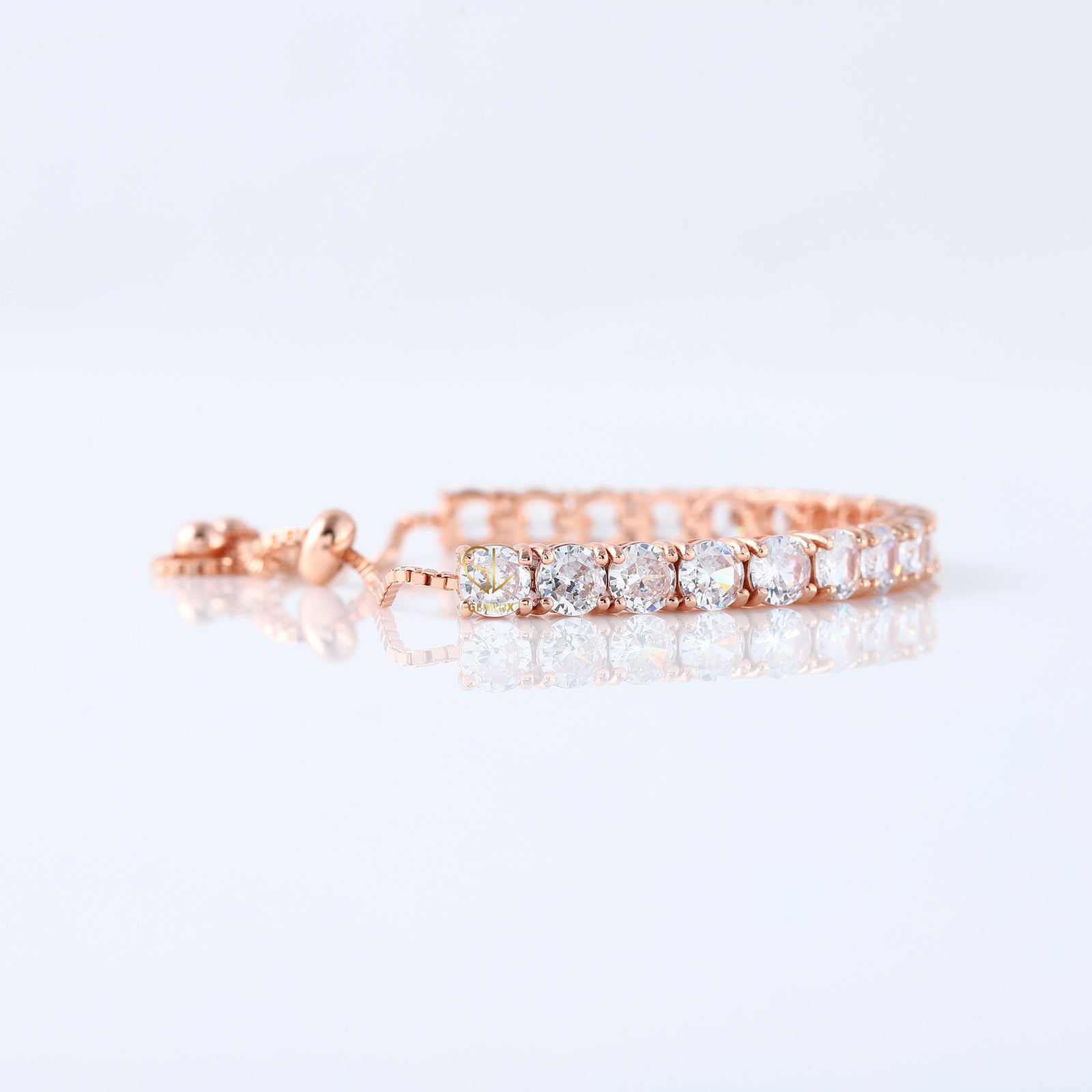 Round Moissanite Adjustable Tennis Bracelet - Rose Gold