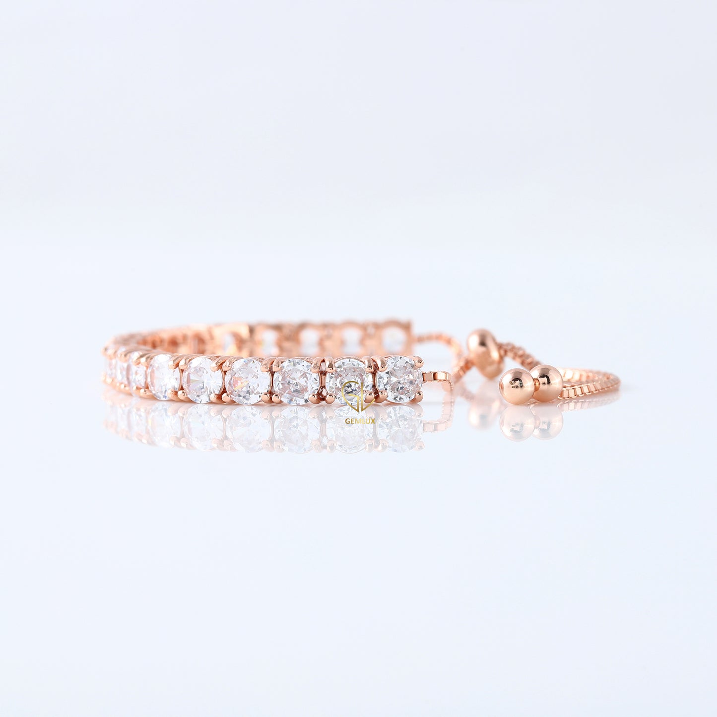 Round Moissanite Adjustable Tennis Bracelet - Rose Gold
