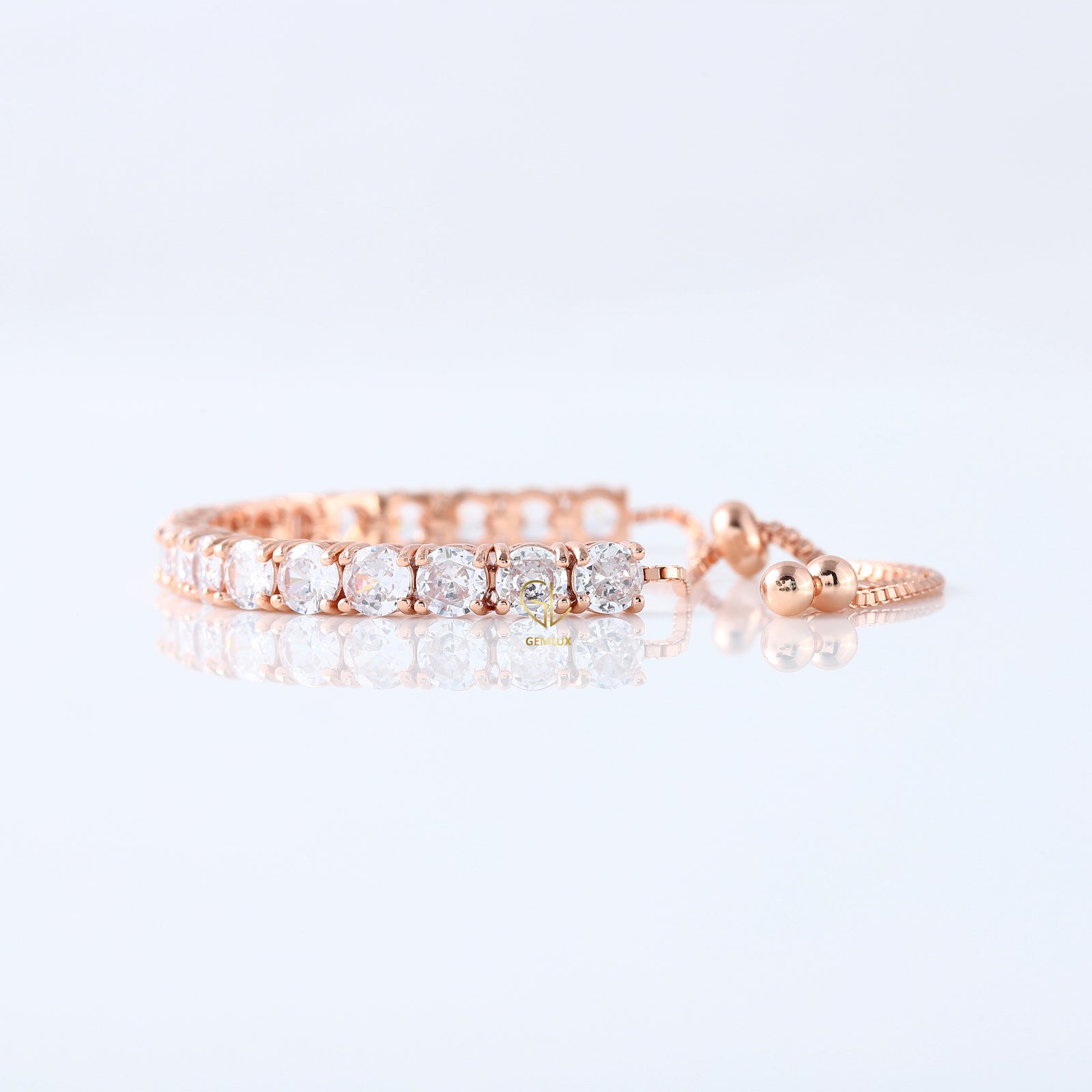 Round Moissanite Adjustable Tennis Bracelet - Rose Gold