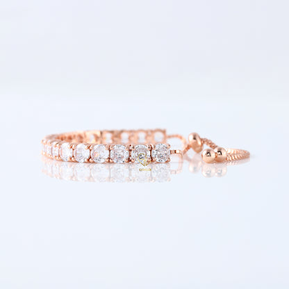 Round Moissanite Adjustable Tennis Bracelet - Rose Gold