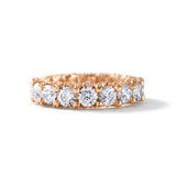 Round cut moissanite full eternity wedding band in white gold with prong set stones