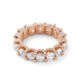 Round cut moissanite full eternity wedding band in white gold with prong set stones