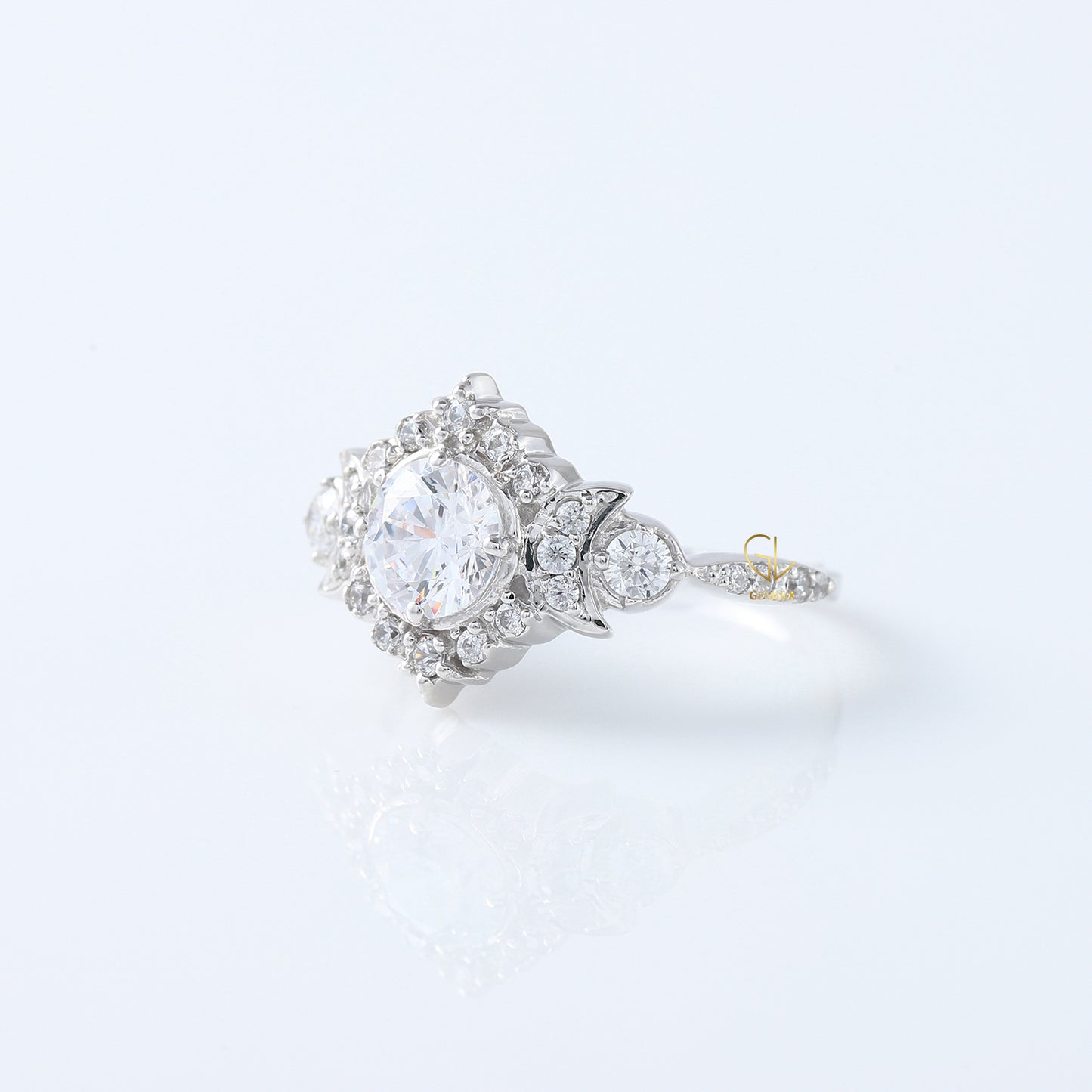 Round Moissanite Vintage Style Halo Ring - Edwardian Ring
