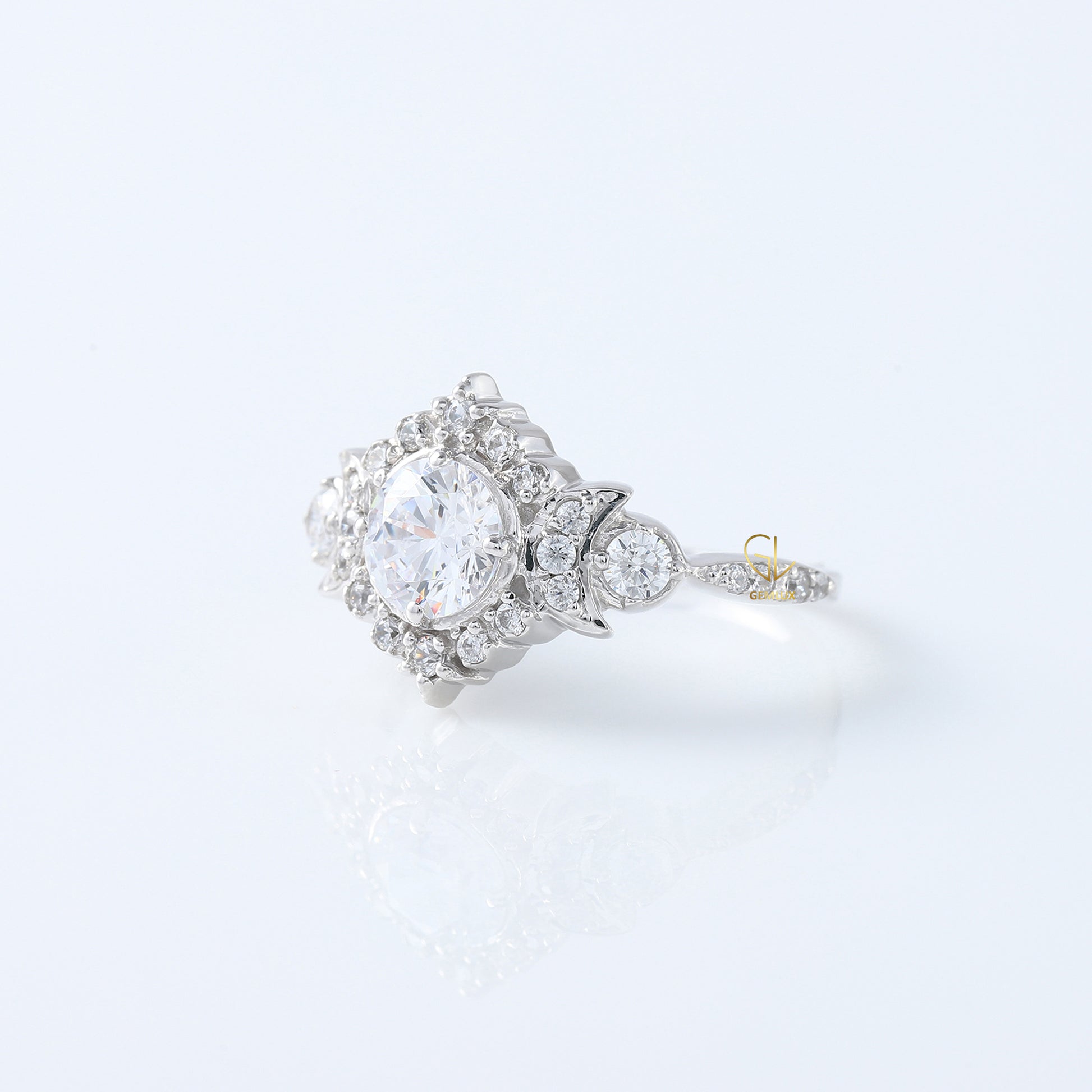 Round Moissanite Vintage Style Halo Ring - Edwardian Ring
