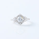 Round Moissanite Vintage Style Halo Ring - Edwardian Ring
