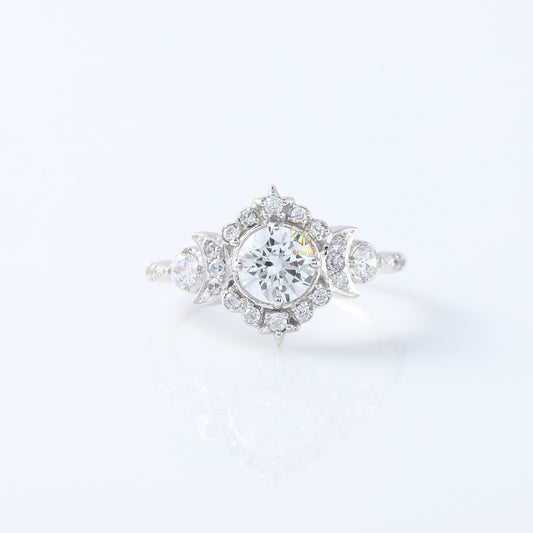 Round Moissanite Vintage Style Halo Ring - Edwardian Ring