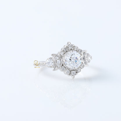 Round Moissanite Vintage Style Halo Ring - Edwardian Ring