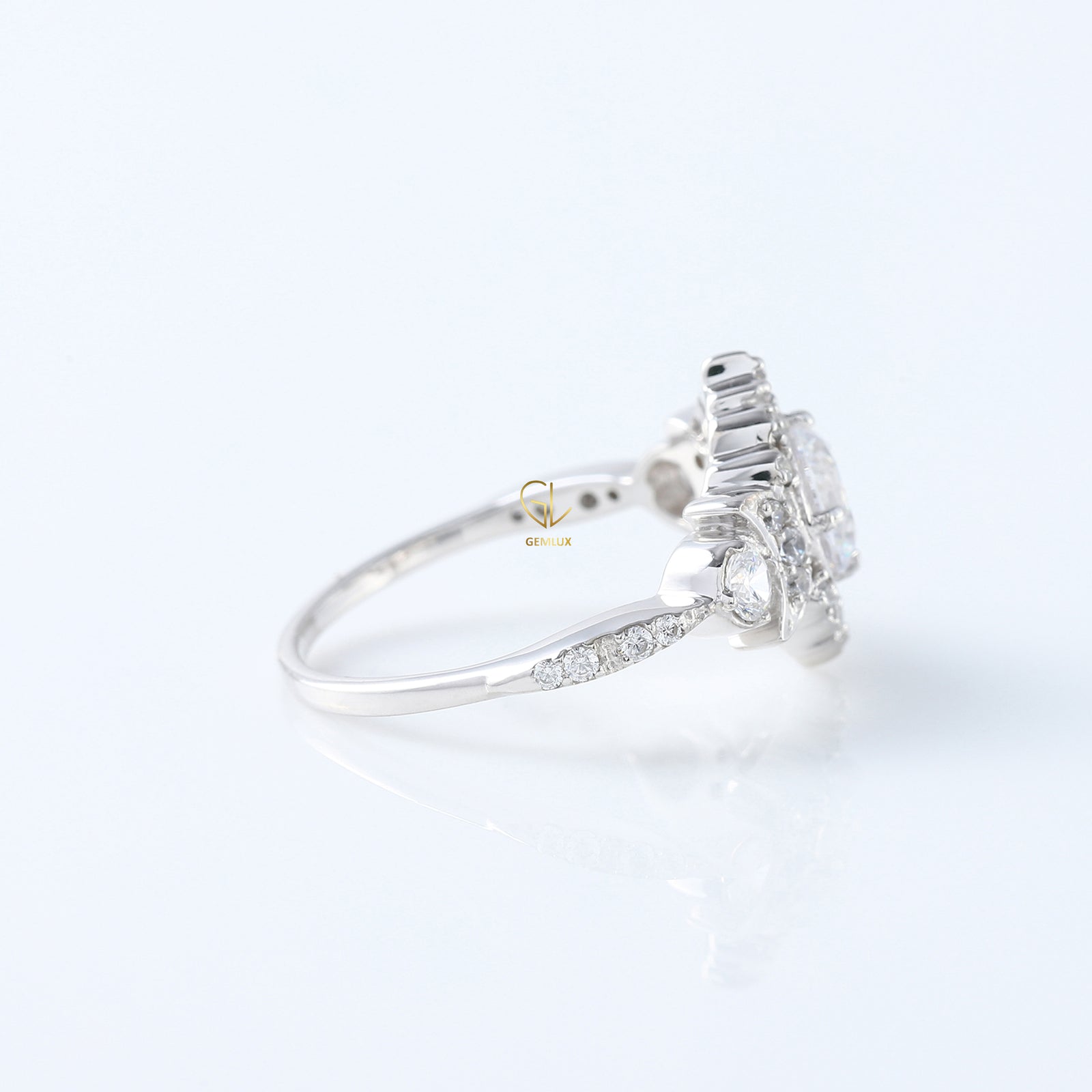 Round Moissanite Vintage Style Halo Ring - Edwardian Ring