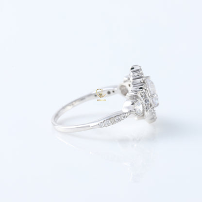 Round Moissanite Vintage Style Halo Ring - Edwardian Ring