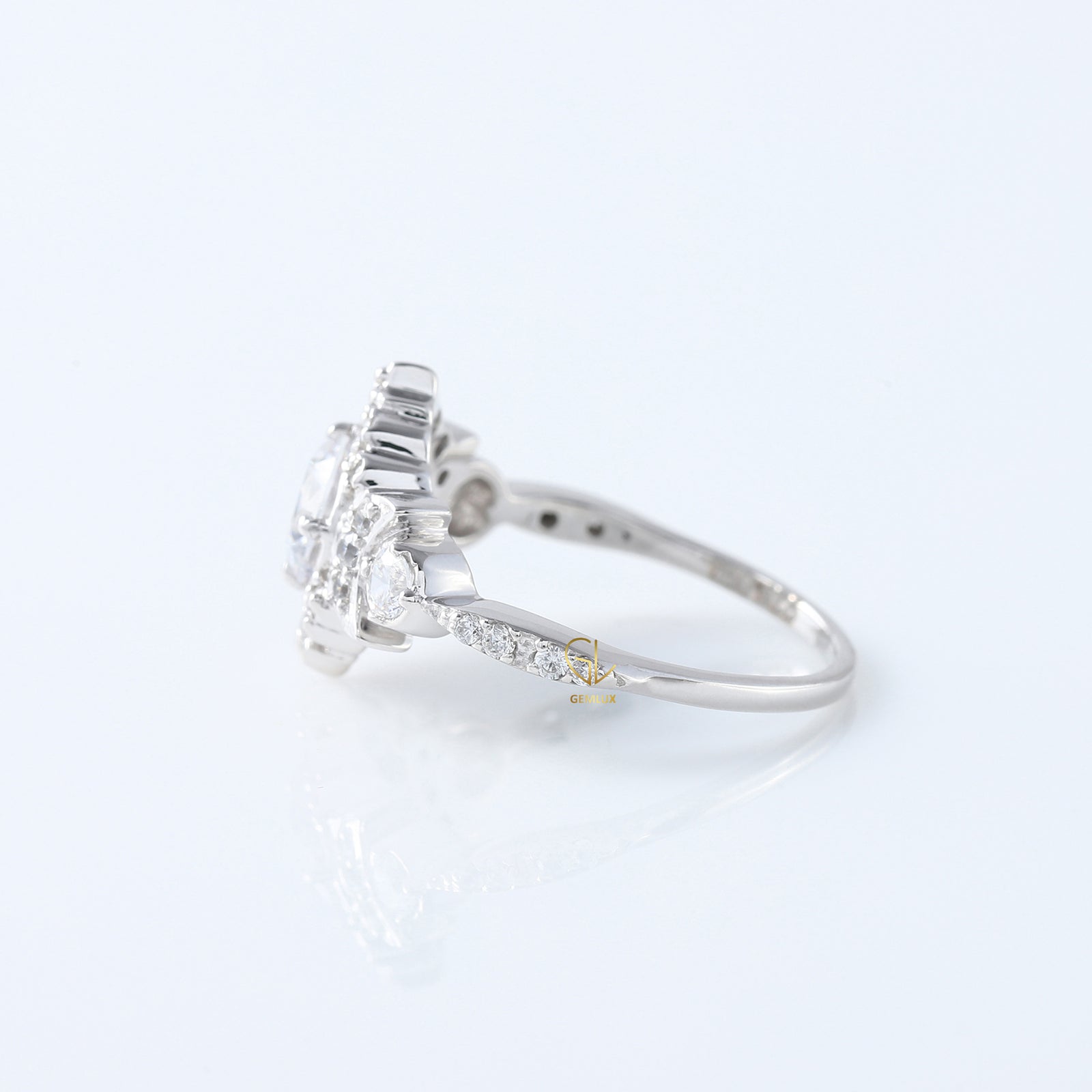 Round Moissanite Vintage Style Halo Ring - Edwardian Ring