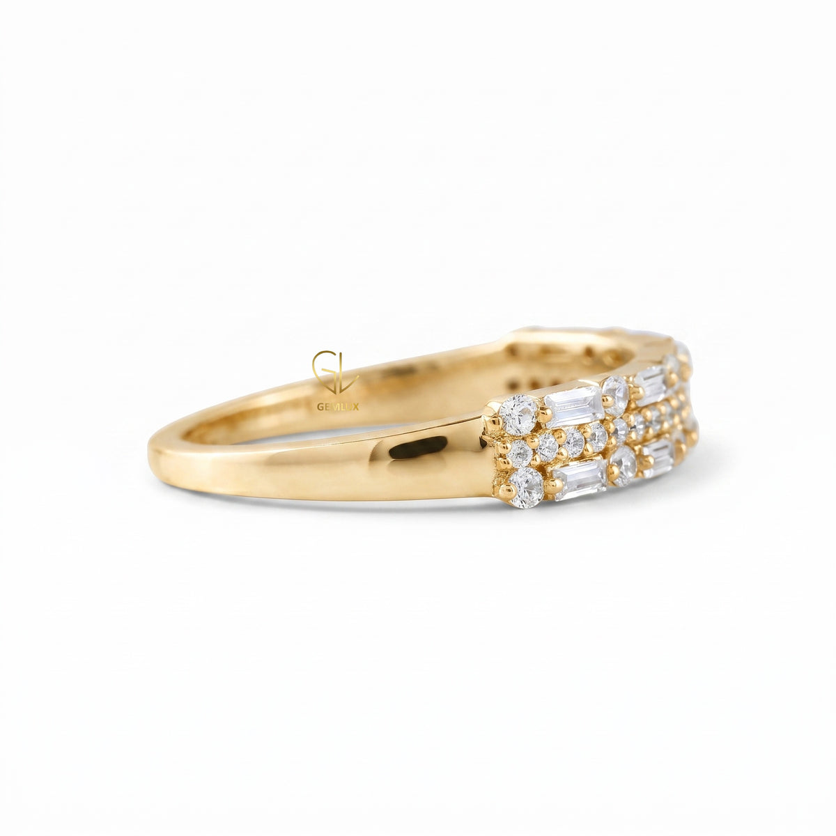 Round & Baguette Cut Three Row Lab Grown Eternity Band
