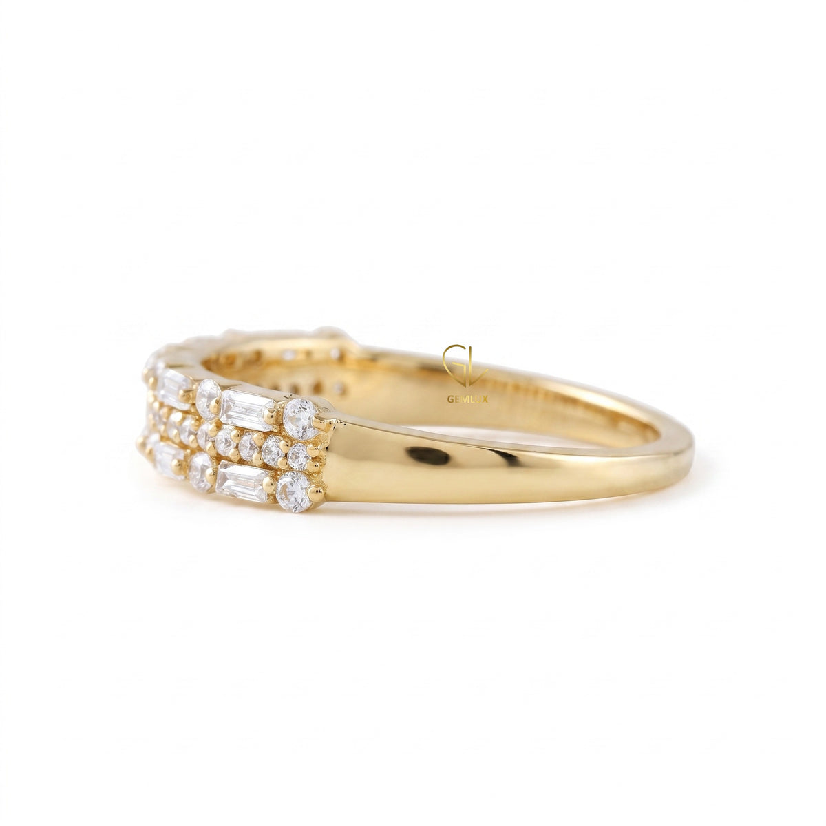 Round & Baguette Cut Three Row Lab Grown Eternity Band