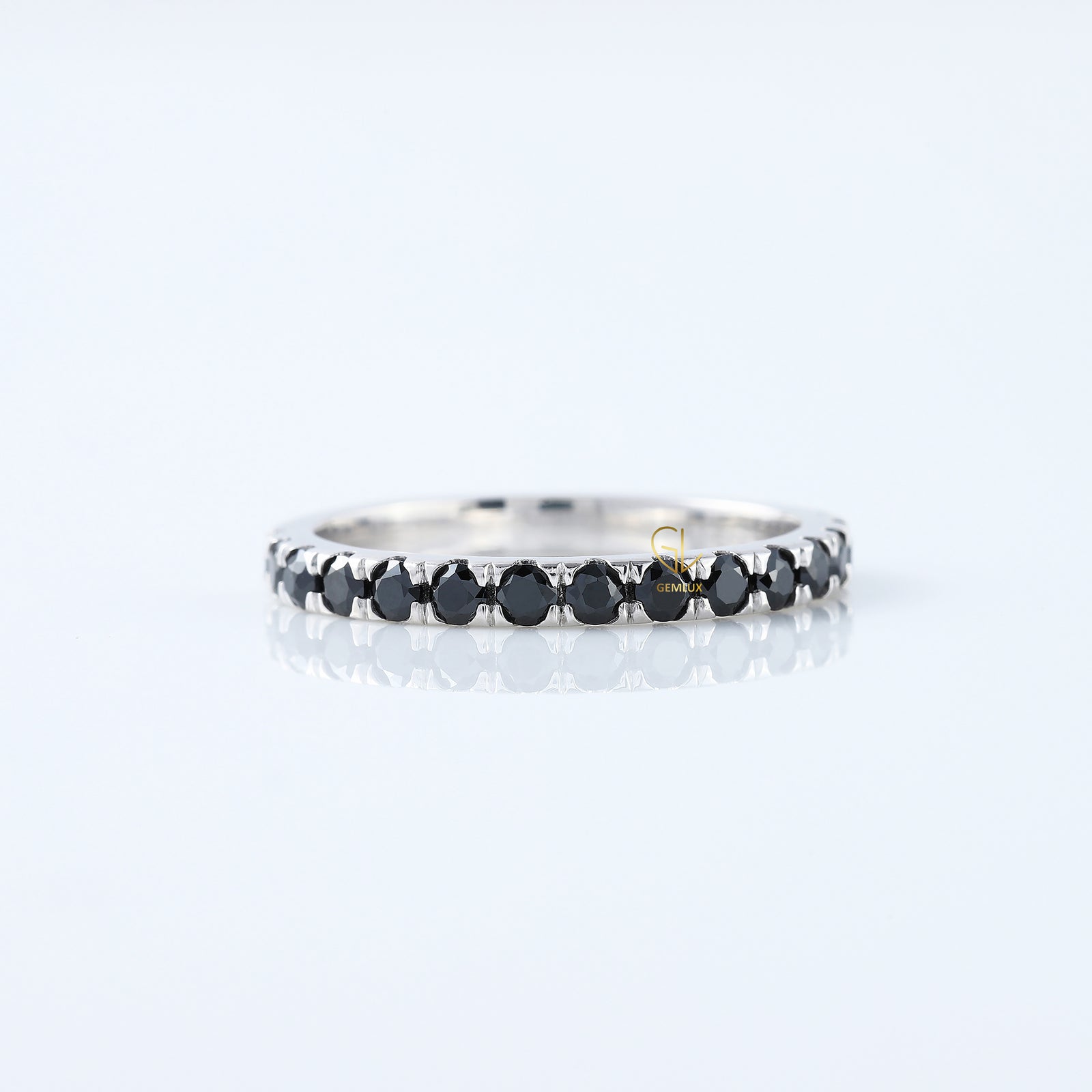 Round Cut Black Moissanite Diamond Eternity Wedding Band