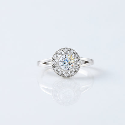 Round Cut Lab Grown Art Deco Split Shank Halo Engagement Ring