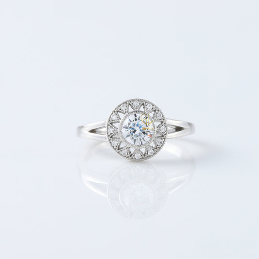 Round Cut Lab Grown Art Deco Split Shank Halo Engagement Ring