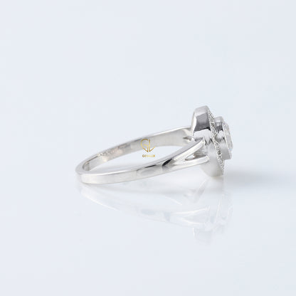 Round Cut Lab Grown Art Deco Split Shank Halo Engagement Ring